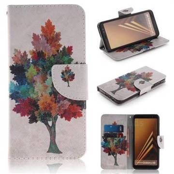 Colored Tree PU Leather Wallet Case for Samsung Galaxy A8 2018 A530