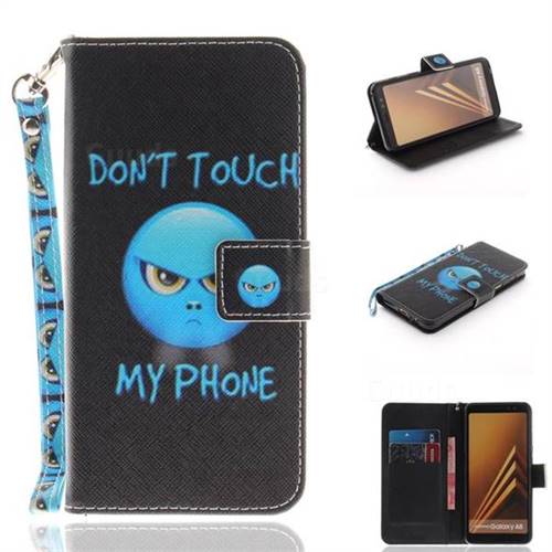 Not Touch My Phone Hand Strap Leather Wallet Case for Samsung Galaxy A8 2018 A530