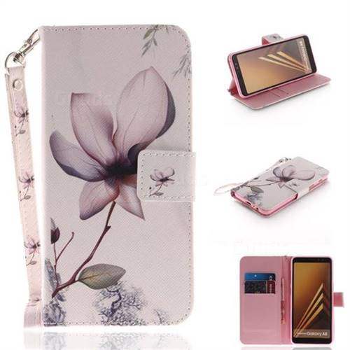 Magnolia Flower Hand Strap Leather Wallet Case for Samsung Galaxy A8 2018 A530