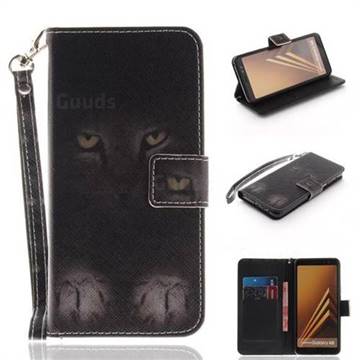 Mysterious Cat Hand Strap Leather Wallet Case for Samsung Galaxy A8 2018 A530
