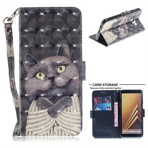 Cat Embrace 3D Painted Leather Wallet Phone Case for Samsung Galaxy A8 2018 A530