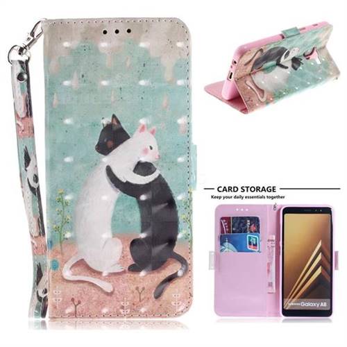 Black and White Cat 3D Painted Leather Wallet Phone Case for Samsung Galaxy A8 2018 A530