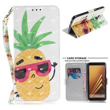 Pineapple Glasses 3D Painted Leather Wallet Phone Case for Samsung Galaxy A8 2018 A530