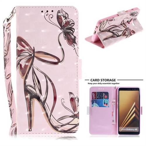 Butterfly High Heels 3D Painted Leather Wallet Phone Case for Samsung Galaxy A8 2018 A530
