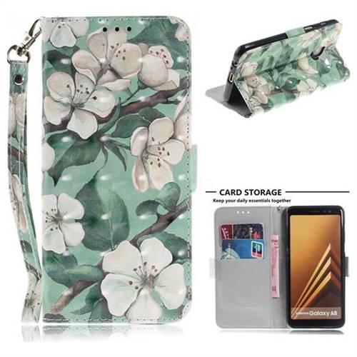 Watercolor Flower 3D Painted Leather Wallet Phone Case for Samsung Galaxy A8 2018 A530