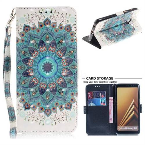 Peacock Mandala 3D Painted Leather Wallet Phone Case for Samsung Galaxy A8 2018 A530
