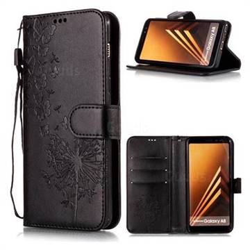 Intricate Embossing Dandelion Butterfly Leather Wallet Case for Samsung Galaxy A8 2018 A530 - Black