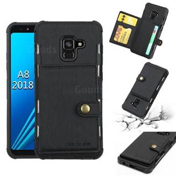 Brush Multi-function Leather Phone Case for Samsung Galaxy A8 2018 A530 - Black