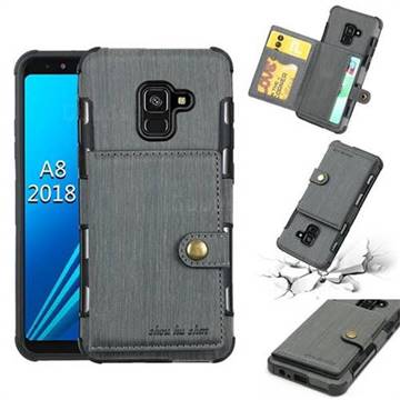 Brush Multi-function Leather Phone Case for Samsung Galaxy A8 2018 A530 - Gray