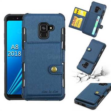 Brush Multi-function Leather Phone Case for Samsung Galaxy A8 2018 A530 - Blue