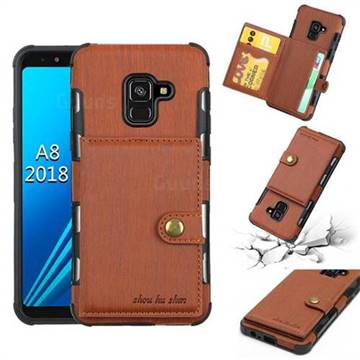 Brush Multi-function Leather Phone Case for Samsung Galaxy A8 2018 A530 - Brown