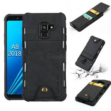 Woven Pattern Multi-function Leather Phone Case for Samsung Galaxy A8 2018 A530 - Black