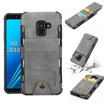 Woven Pattern Multi-function Leather Phone Case for Samsung Galaxy A8 2018 A530 - Gray