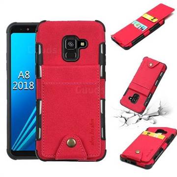 Woven Pattern Multi-function Leather Phone Case for Samsung Galaxy A8 2018 A530 - Red