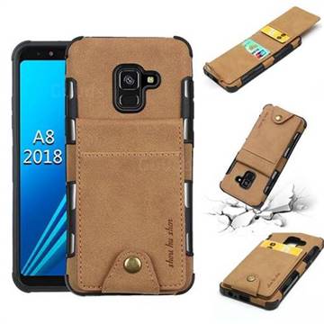 Woven Pattern Multi-function Leather Phone Case for Samsung Galaxy A8 2018 A530 - Golden