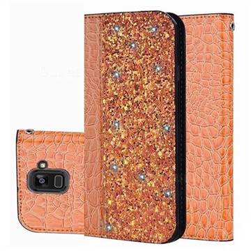 Shiny Crocodile Pattern Stitching Magnetic Closure Flip Holster Shockproof Phone Cases for Samsung Galaxy A8 2018 A530 - Gold Orange