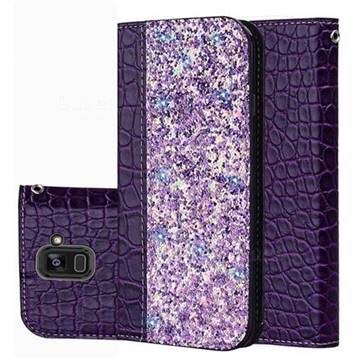 Shiny Crocodile Pattern Stitching Magnetic Closure Flip Holster Shockproof Phone Cases for Samsung Galaxy A8 2018 A530 - Purple