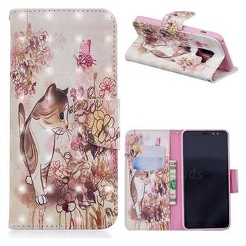 Flower Butterfly Cat 3D Painted Leather Wallet Phone Case for Samsung Galaxy A8 2018 A530