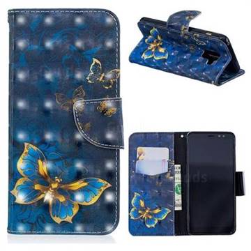 Gold Butterfly 3D Painted Leather Wallet Phone Case for Samsung Galaxy A8 2018 A530