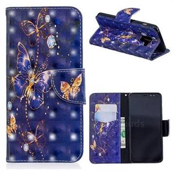 Purple Butterfly 3D Painted Leather Wallet Phone Case for Samsung Galaxy A8 2018 A530
