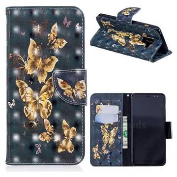 Silver Golden Butterfly 3D Painted Leather Wallet Phone Case for Samsung Galaxy A8 2018 A530