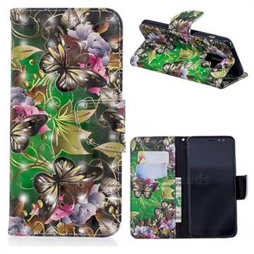 Green Leaf Butterfly 3D Painted Leather Wallet Phone Case for Samsung Galaxy A8 2018 A530
