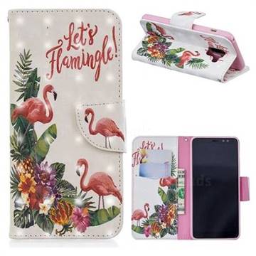Flower Flamingo 3D Painted Leather Wallet Phone Case for Samsung Galaxy A8 2018 A530