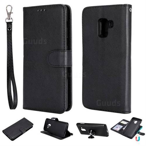 Retro Greek Detachable Magnetic PU Leather Wallet Phone Case for Samsung Galaxy A8 2018 A530 - Black