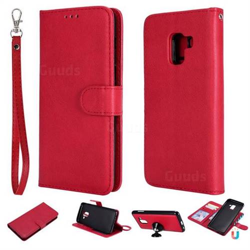 Retro Greek Detachable Magnetic PU Leather Wallet Phone Case for Samsung Galaxy A8 2018 A530 - Red