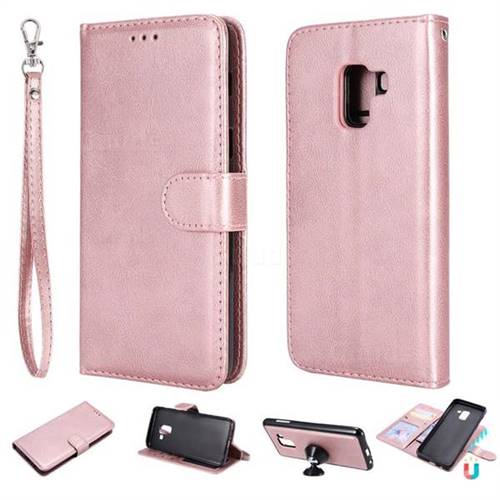 Retro Greek Detachable Magnetic PU Leather Wallet Phone Case for Samsung Galaxy A8 2018 A530 - Rose Gold