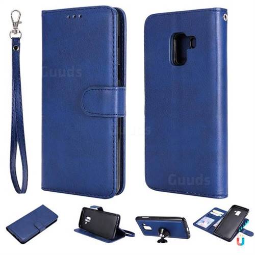 Retro Greek Detachable Magnetic PU Leather Wallet Phone Case for Samsung Galaxy A8 2018 A530 - Blue