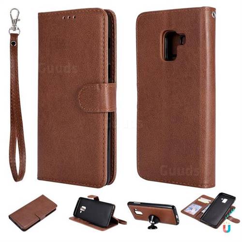 Retro Greek Detachable Magnetic PU Leather Wallet Phone Case for Samsung Galaxy A8 2018 A530 - Brown