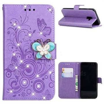 Embossing Butterfly Circle Rhinestone Leather Wallet Case for Samsung Galaxy A8 2018 A530 - Purple