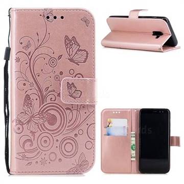 Intricate Embossing Butterfly Circle Leather Wallet Case for Samsung Galaxy A8 2018 A530 - Rose Gold