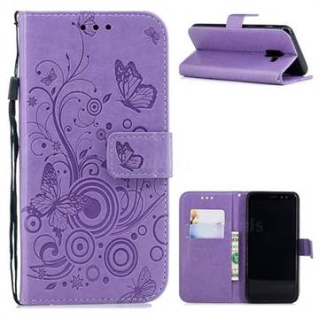 Intricate Embossing Butterfly Circle Leather Wallet Case for Samsung Galaxy A8 2018 A530 - Purple