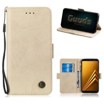 Retro Classic Leather Phone Wallet Case Cover for Samsung Galaxy A8 2018 A530 - Golden