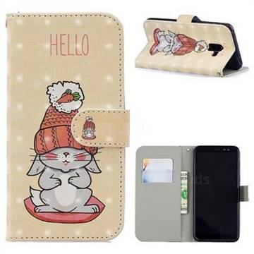 Hello Rabbit 3D Painted Leather Phone Wallet Case for Samsung Galaxy A8 2018 A530