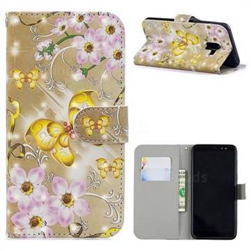 Golden Butterfly 3D Painted Leather Phone Wallet Case for Samsung Galaxy A8 2018 A530