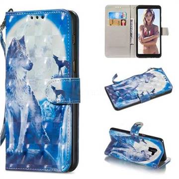 Ice Wolf 3D Painted Leather Wallet Phone Case for Samsung Galaxy A8 2018 A530