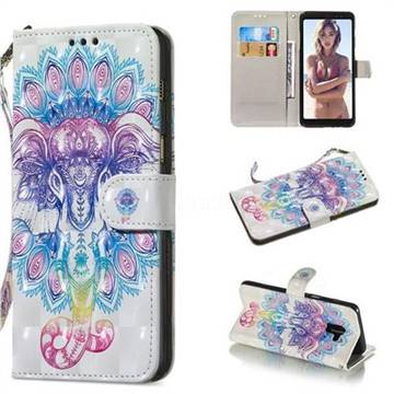 Colorful Elephant 3D Painted Leather Wallet Phone Case for Samsung Galaxy A8 2018 A530