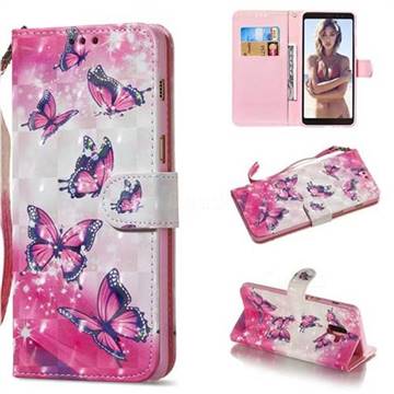 Pink Butterfly 3D Painted Leather Wallet Phone Case for Samsung Galaxy A8 2018 A530