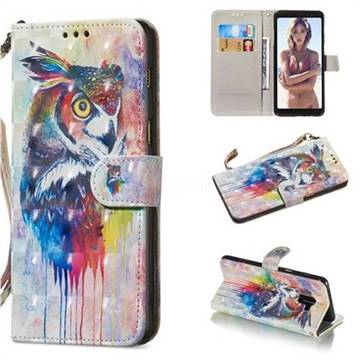 Watercolor Owl 3D Painted Leather Wallet Phone Case for Samsung Galaxy A8 2018 A530