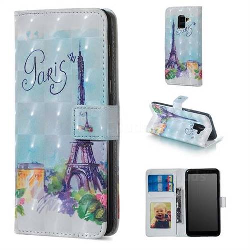 Paris Tower 3D Painted Leather Phone Wallet Case for Samsung Galaxy A8 2018 A530