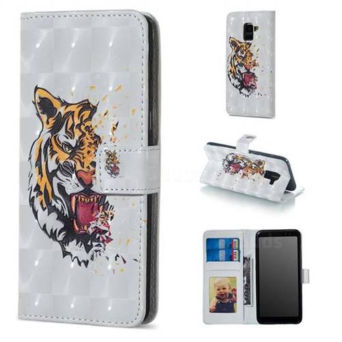 Toothed Tiger 3D Painted Leather Phone Wallet Case for Samsung Galaxy A8 2018 A530