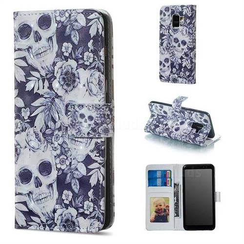 Skull Flower 3D Painted Leather Phone Wallet Case for Samsung Galaxy A8 2018 A530