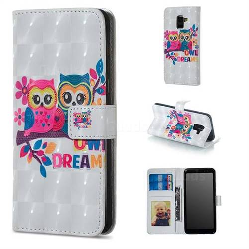Couple Owl 3D Painted Leather Phone Wallet Case for Samsung Galaxy A8 2018 A530