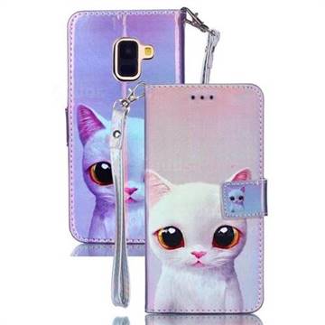 White Cat Blue Ray Light PU Leather Wallet Case for Samsung Galaxy A8 2018 A530