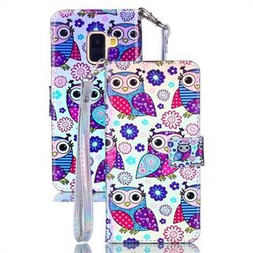 Happy Owl Blue Ray Light PU Leather Wallet Case for Samsung Galaxy A8 2018 A530