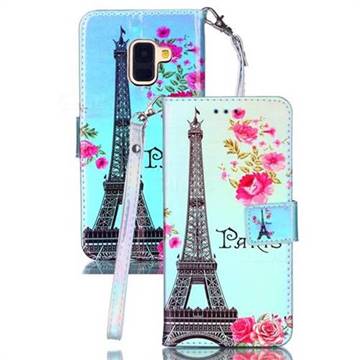 Eiffel Tower Blue Ray Light PU Leather Wallet Case for Samsung Galaxy A8 2018 A530