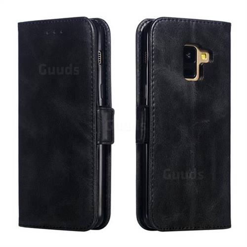 Retro Classic Calf Pattern Leather Wallet Phone Case for Samsung Galaxy A8 2018 A530 - Black